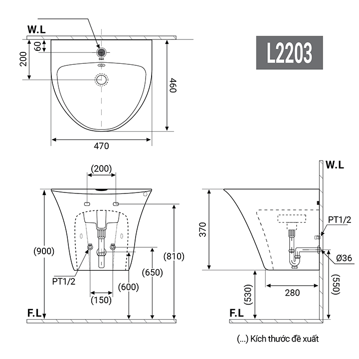 Kích thước lavabo đặt góc